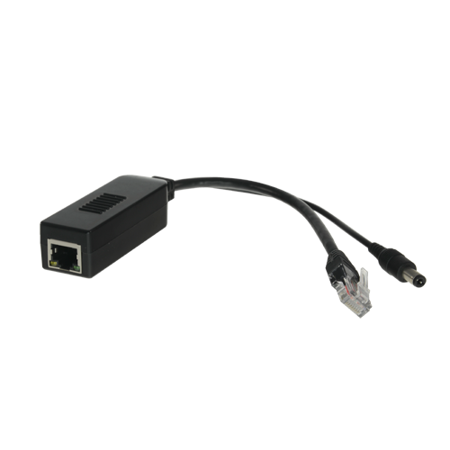 Splitter PoE - Para cámaras IP sin PoE - Entrada RJ45 (PoE) - Salida RJ45 y jack - Potencia máxima 25 W / DC 12 V - PoE IEEE802.3af / PoE IEEE802.3at