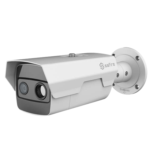 Telecamera termica Dual IP Safire - 160x120 VOx | Lente 10mm - Sensore ottico 1/2.8” 2 Mpx | Lente 8mm - Sensibilità termica ≤50mK - Rilevazione antincendio e allarme - Intervallo di misurazione della temperatura -20~150ºC / ± 8ºC