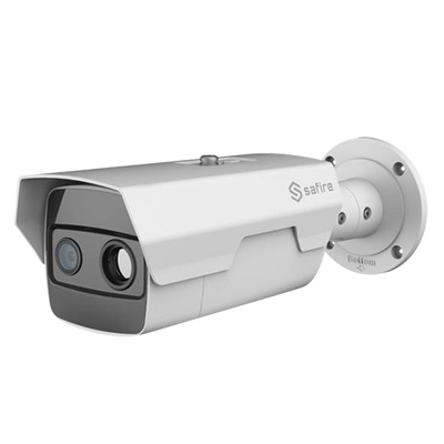Telecamera termica Dual IP Safire - 160x120 VOx | Lente 10mm - Sensore ottico 1/2.8” 2 Mpx | Lente 8mm - Sensibilità termica ≤50mK - Rilevazione antincendio e allarme - Intervallo di misurazione della temperatura -20~150ºC / ± 8ºC