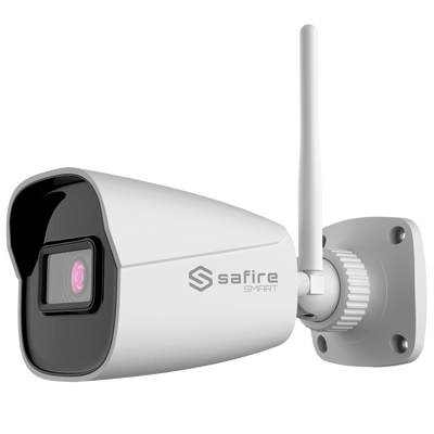 Safire Smart - Cámara Bullet IP con Inteligencia Artificial gama E1 - Resolución 4 Megapíxeles (2566x1440) - Lente de 2,8 mm | Entrada de audio | IR 30m - IA: Clasificación de personas y vehículos - Resistente al agua IP67 | PoE (IEEE802.3af) | Wifi
