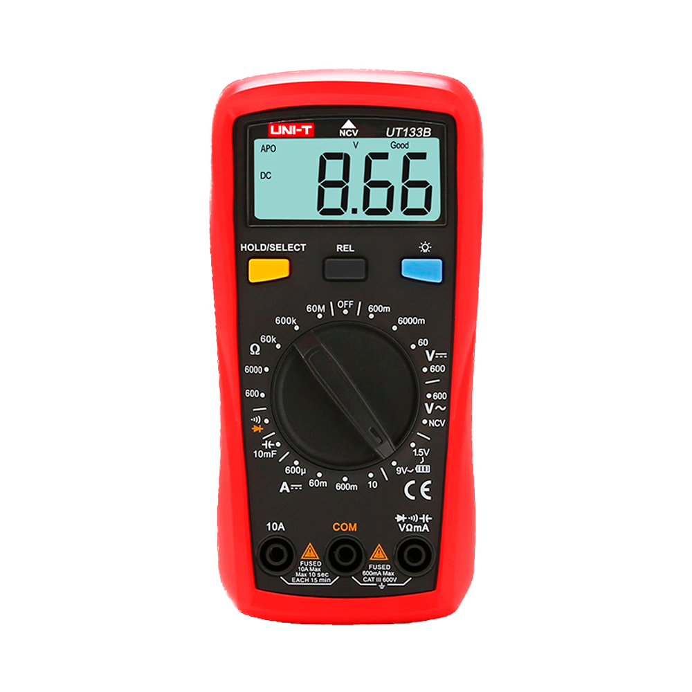 Portable digital multimeter - DC and AC voltage measurement up to 600V - DC current measurement up to 10A - Resistance and capacitance measurement - NVC function | Continuity Test - Battery Test