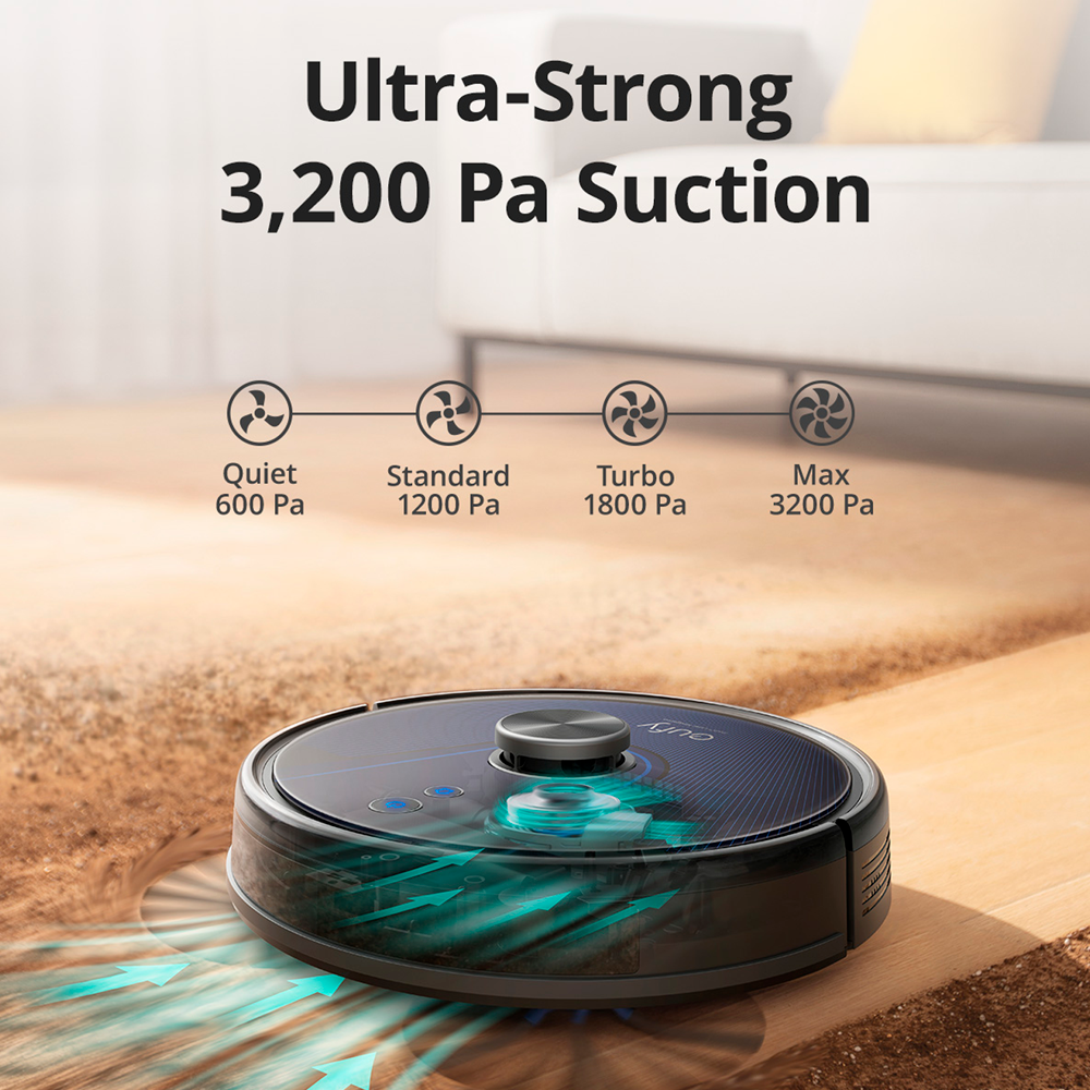 Robot Aspirapolvere Eufy by Anker - Potenza massima di 3200 Pa - Capacità del serbatoio 330 ml Polvere, 200 ml Acqua - Tecnologia BoostIQ™️ / Navigazione laser iPath - Mappa Vari Piani  - Compatibile con Amazon Alexa e Google Assistant