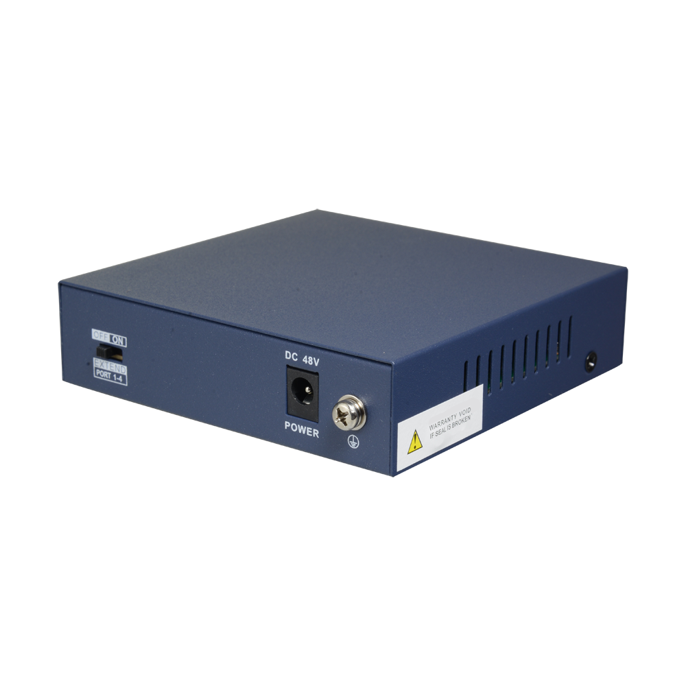 Interruttore da tavolo Hikvision - 4 Porte PoE + 1 porta Uplink (RJ45) - Velocità 10/100 Mbps - Fino 35W in totale per tutte le porte - Compatibile con PoE IEEE802.3af