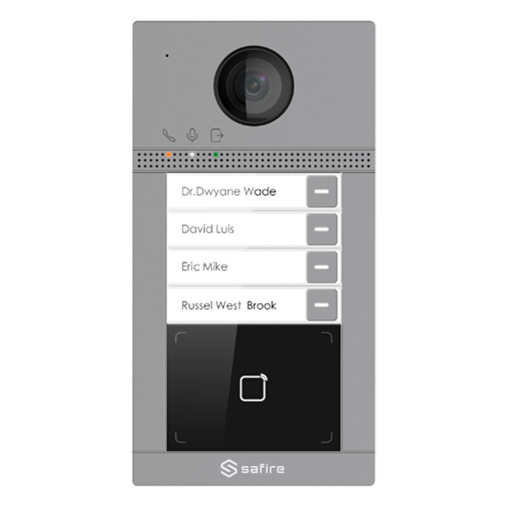 WiFi IP video intercom for 4 apartments - 2 Mp camera | Two-way audio - Opening with MF card 2 relays - Mobile app with or without monitor - Vandal-proof stainless steel - Standard PoE | Surface mount