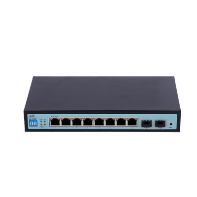 Switch PoE - 8 porte PoE Gigabit + 2 SFP Gigabit - 30 W per porta / Massimo 96W - 1 Porta Hi-PoE fino a 46W - VLAN/Port Isolation/STP/RSTP/MSTP/ACL/QoS - LACP/DHCP Snooping/IGMP Snooping/Port Mirroring