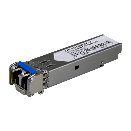 Módulo Transceptor SFP - TRx 1310 nm - Fibra Monomodo - Tipo de conector LC dúplex - Máximo 20 km - 1.25Gb/s - 1000Base-LX