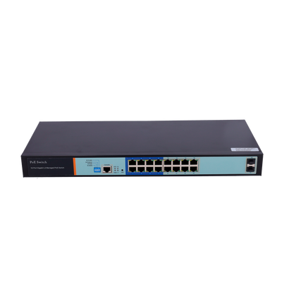 Switch PoE - 16 porte PoE + 2 Gigabit SFP - Velocità 10/100/1000 Mbps - 46 W per porta/ Massimo 250W / Fino a 250m - VLAN/Porta Isolation/STP/RSTP/MSTP/ACL/QoS/802.1X - LACP/DHCP Snooping/IGMP Snooping/Port Mirroring