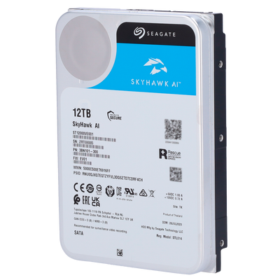 Hard Disk Seagate Skyhawk AI - Capacità 12 TB - Interfaccia SATA 6 GB/s - Fino a 32 trasmissioni di intelligenza artificiale - Modello ST12000VE001 - Speciale per videoregistratore di rete (NVR)