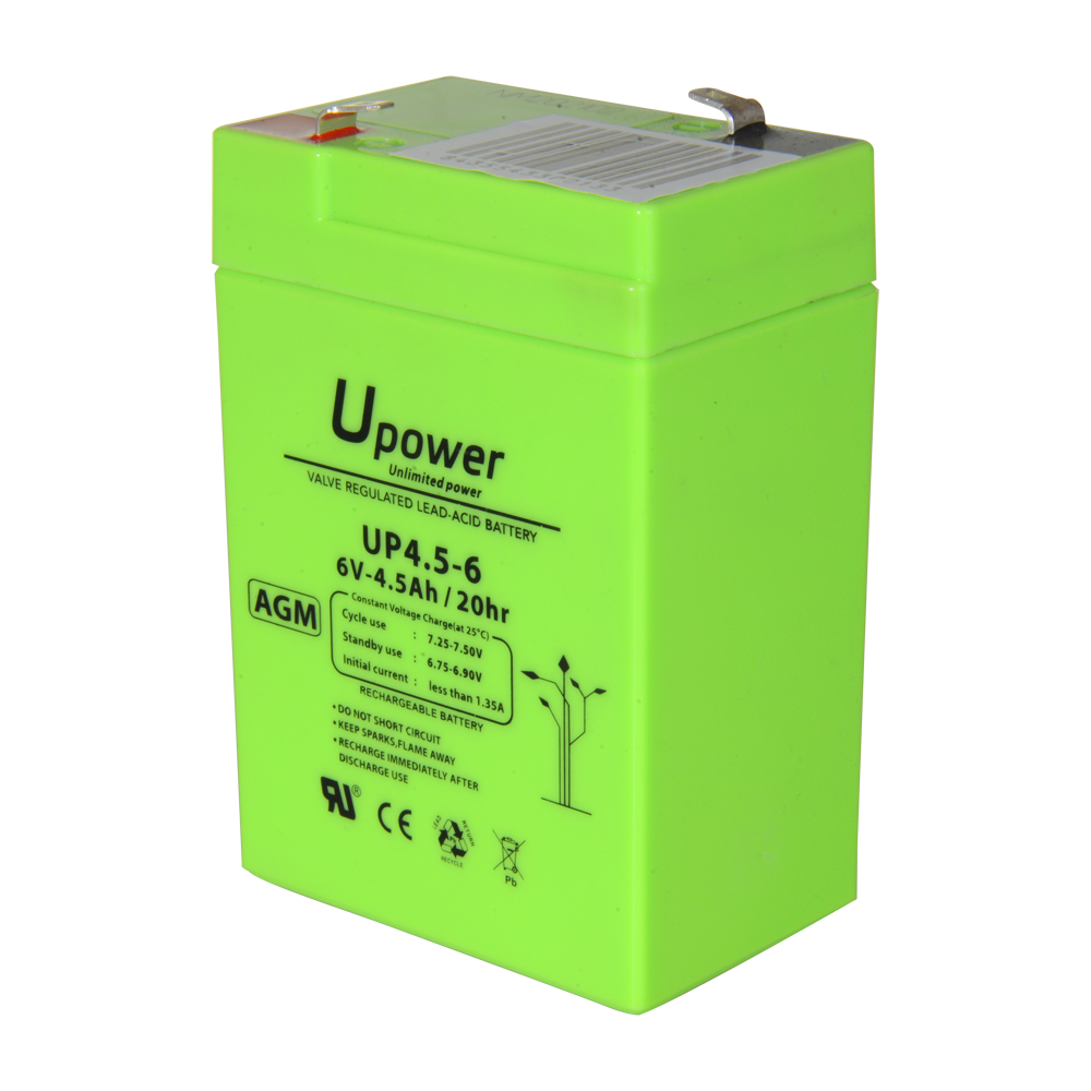 Upower - Batteria ricaricabile - Tecnologia piombo-acido AGM - Voltaggio 6 V - Capacità 4.5 Ah - 106 x 70x x 47/ 810g - Per backup o uso diretto