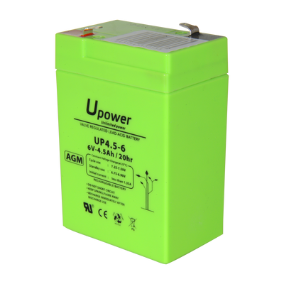 Upower - Batteria ricaricabile - Tecnologia piombo-acido AGM - Voltaggio 6 V - Capacità 4.5 Ah - 106 x 70x x 47/ 810g - Per backup o uso diretto