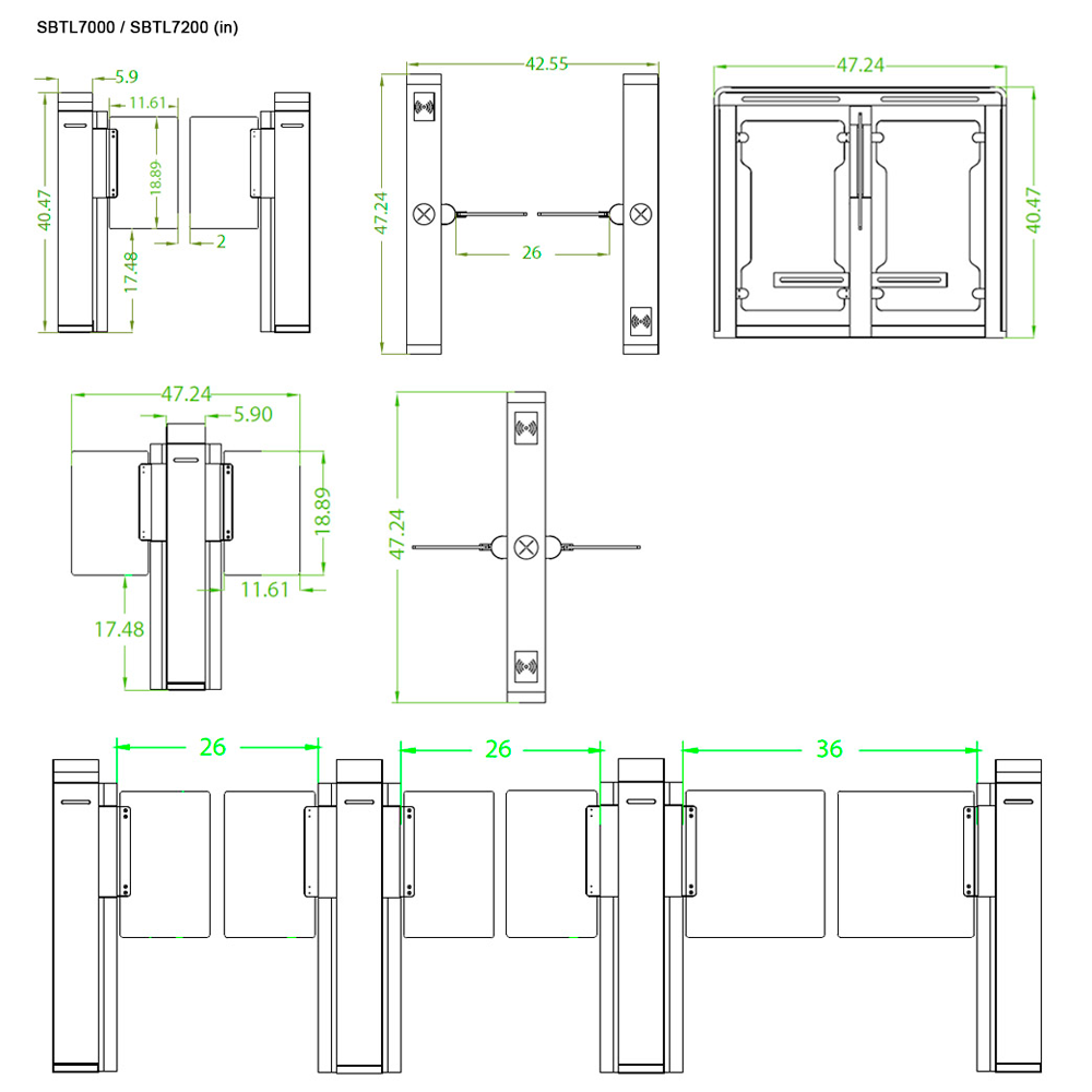 Torniquete de acceso bidireccional - Puerta batiente acrílica - Horarios, alarmas y modos de apertura - Dimensiones de paso 600mm | Motor sin escobillas - Fabricado en acero inoxidable pintado - Compatible con sistemas de terceros