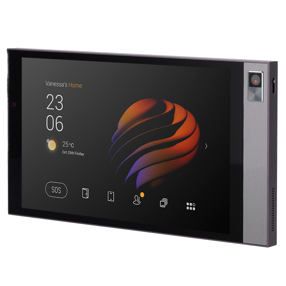 Monitor Android 10.0 per domotica - Schermo TFT da 8" | Applicazioni di terze parti - Audio bidirezionale | Monitor del videocitofono - TCP/IP, PoE, WiFi, Bluetooth, ZigBee, SIP - Sensori ambientali - Connessione via Cloud | Telecamera integrata