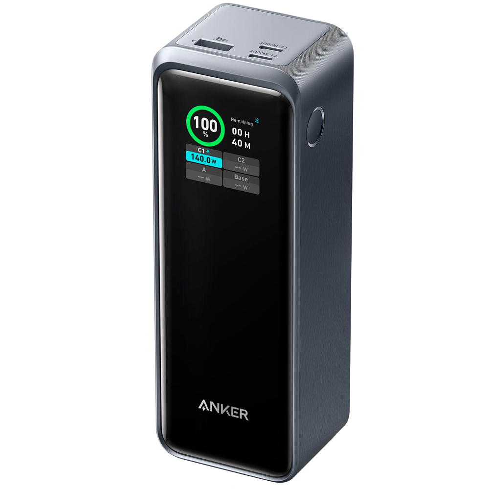 Anker Power Bank con pantalla LCD - Capacidad 27650mAh - Entradas 2x USB-C - Salidas 2x USB-C, USB-A - Carga 3 dispositivos a la vez - Carga rápida PD140W