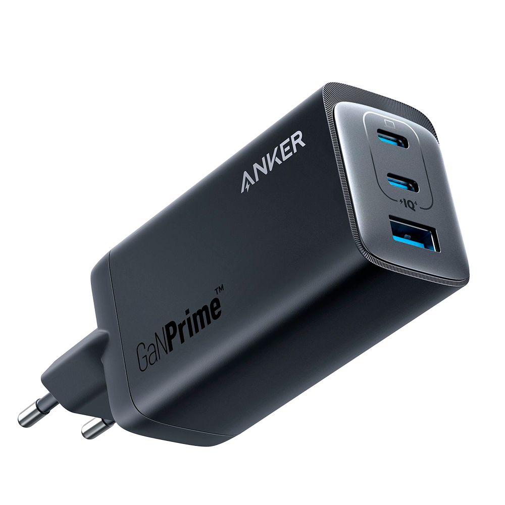 Anker - Caricabatterie USB - Potenza 120W | Con tecnologia GaNPrime - Ricarica veloce - Uscite 1x USB-A, 2x USB-C - Colore nero