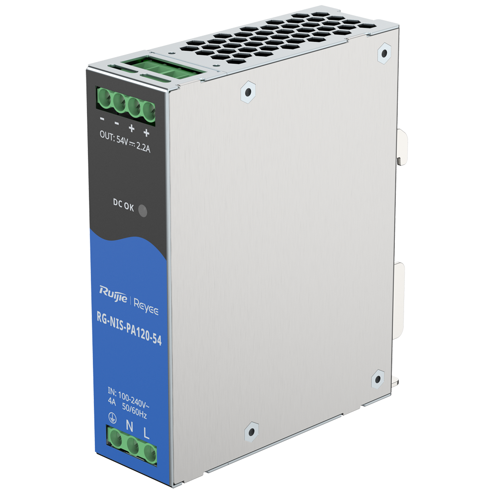 Fuente de alimentación Industrial Reyee - Salida DC 54 V 2,2A / 120 W - 2 salidas DC - Voltaje entrada 100 V ~ 240 V - 125 (Al) x 35 (An) x 100 (Fo) mm - Montaje en carril DIN