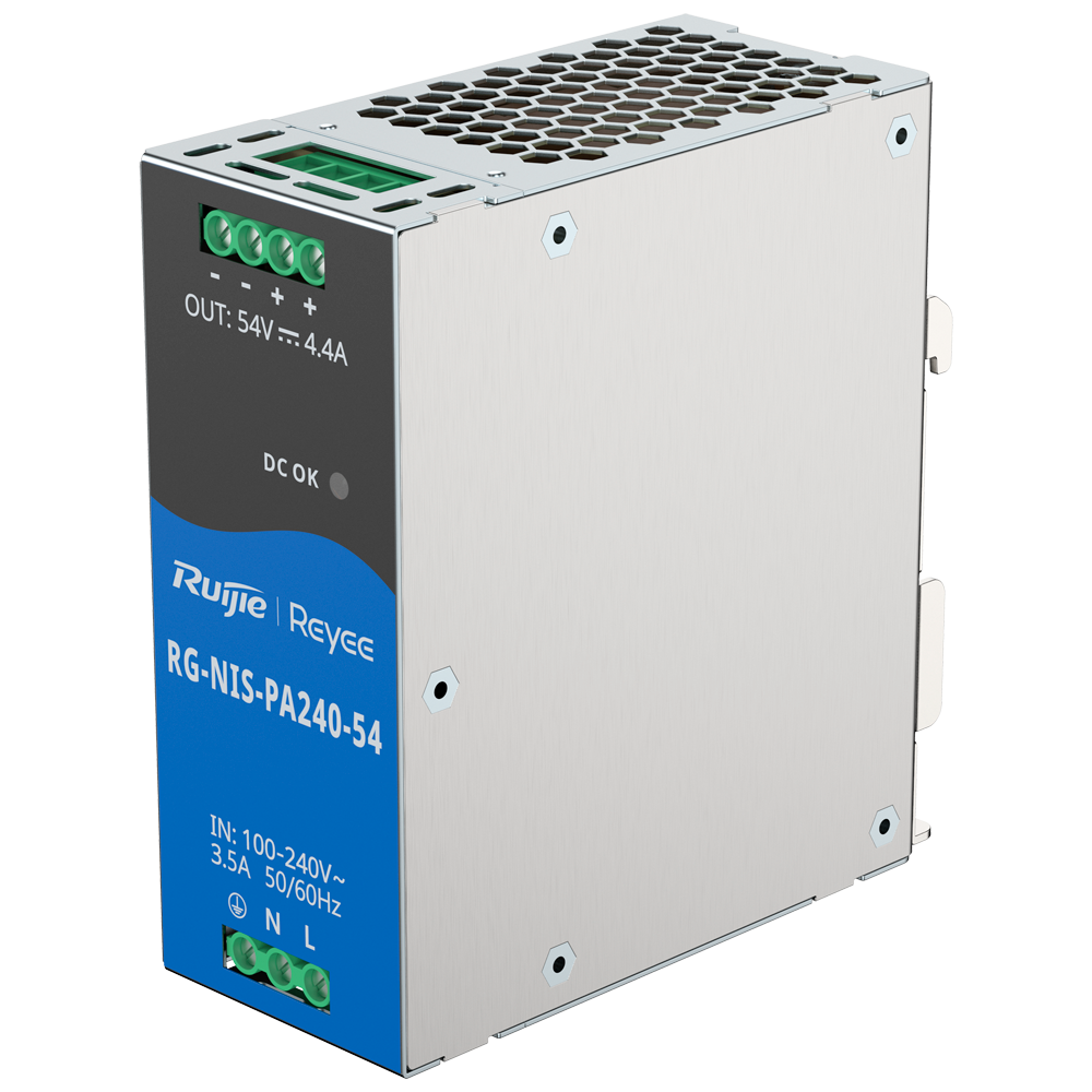 Fuente de alimentación Industrial Reyee - Salida DC 54 V 4,4A / 240 W - 2 salidas DC - Voltaje entrada 100 V ~ 240 V - 125 (Al) x 52 (An) x 110 (Fo) mm - Montaje en carril DIN