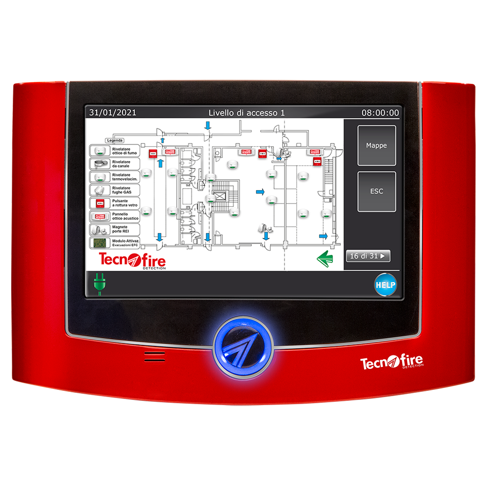 hasta 32 mapas gráficos - TFT 7” - Popup automático, mapa y dispositivo - Memoria Flash integrada - conexión USB/Rs485 - Montaje superficial, empotrado o sobre soporte de mesa
