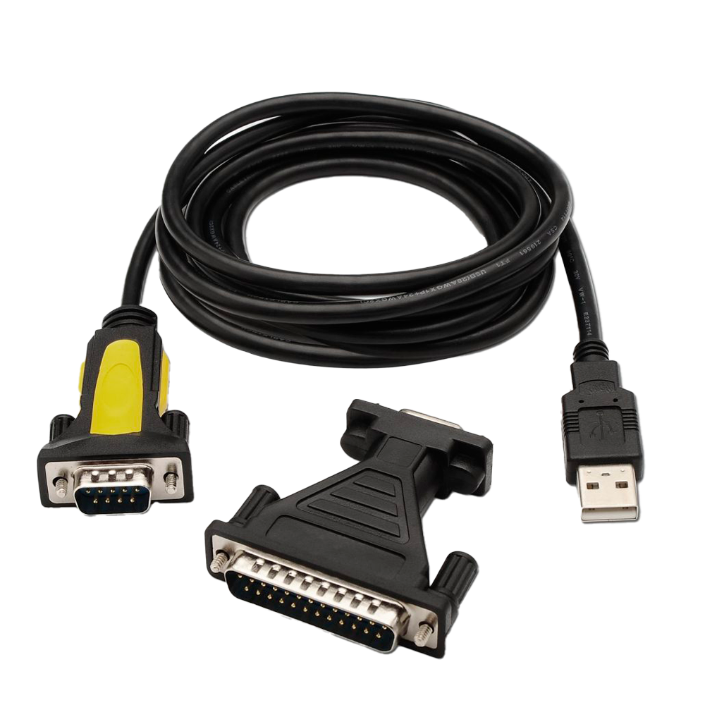 Interfaccia USB - RS232 - Cavo seriale - Lunghezza 1.8 m - Colore nero - Compatibilità con Windows, Linux e MacOS - Include adattatore da DB9 femmina a DB25 maschio