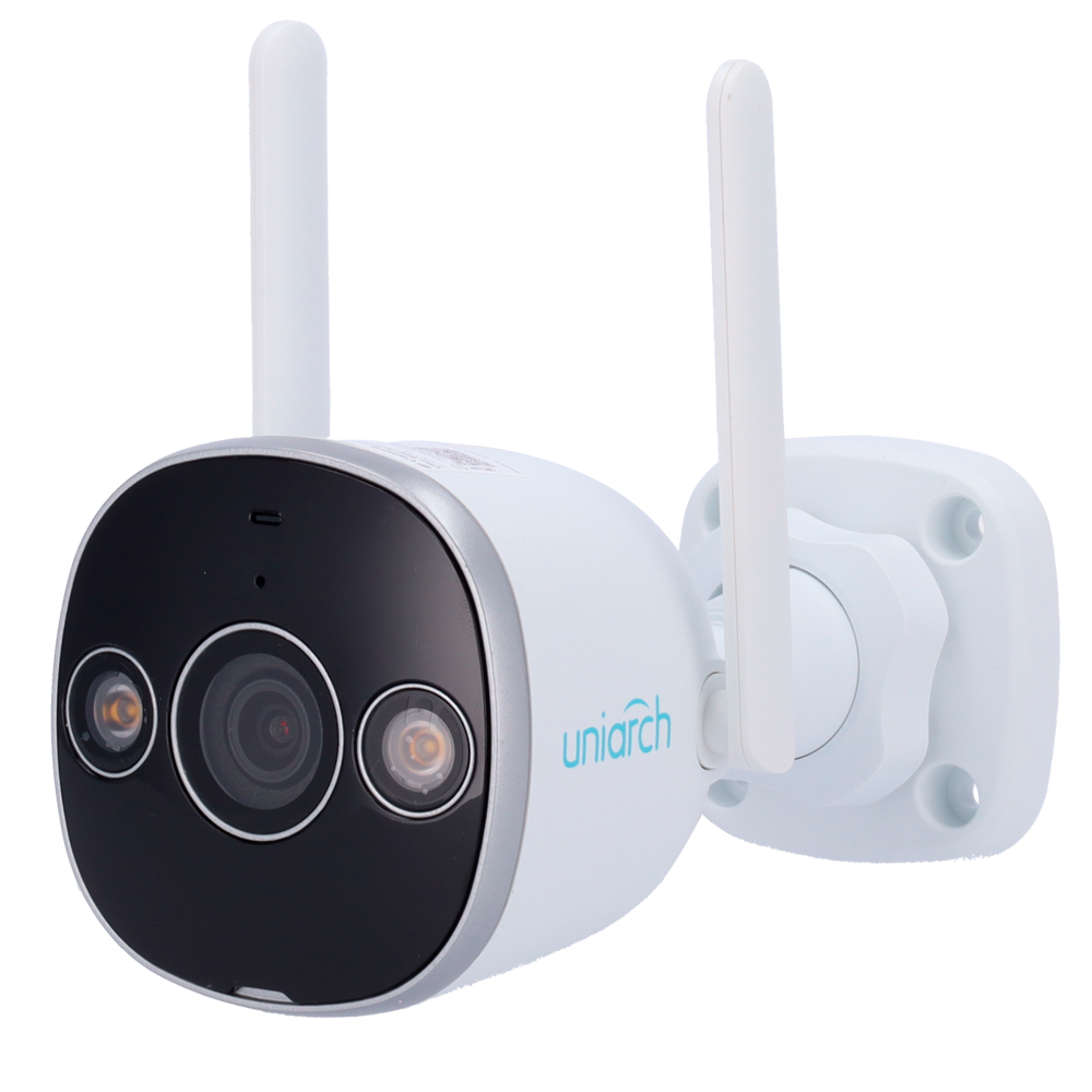 Telecamera IP Uniarch Bullet WiFi 3 Megapixel - IR 20 m | Luce bianca 10 m | DWDR - Ultra H.265 | IP67 | Sovratensione 4000 V - Wifi IEEE802.11b/g/n - Microfono e altoparlante incorporato