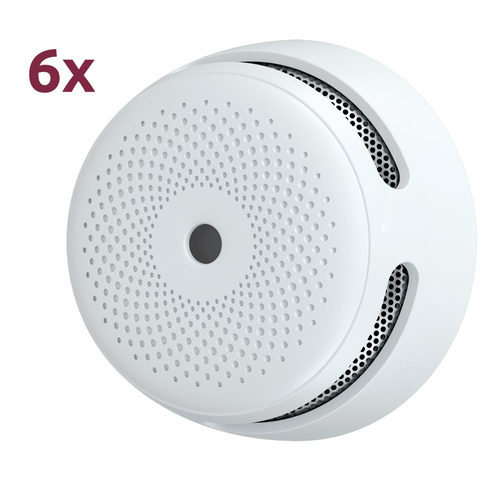 Pack de 6 mini detector de humo autónomo X-Sense - Duración de la batería 10 años (no reemplazable) - Indicador luminoso de alarma - Alarma sonora 85 dB a 3m - Botón de Test - Certificado EN 14604