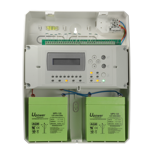 Centrale convenzionale di 8 zone con schermo LCD - 2 Uscita sirena - 2 uscite di allarme e guasto e 2 uscite relé configurabili - Uscita ripetitore - Fino a 30 rilevatori per zona - Rilevamento automatico della resistenza di fine linea