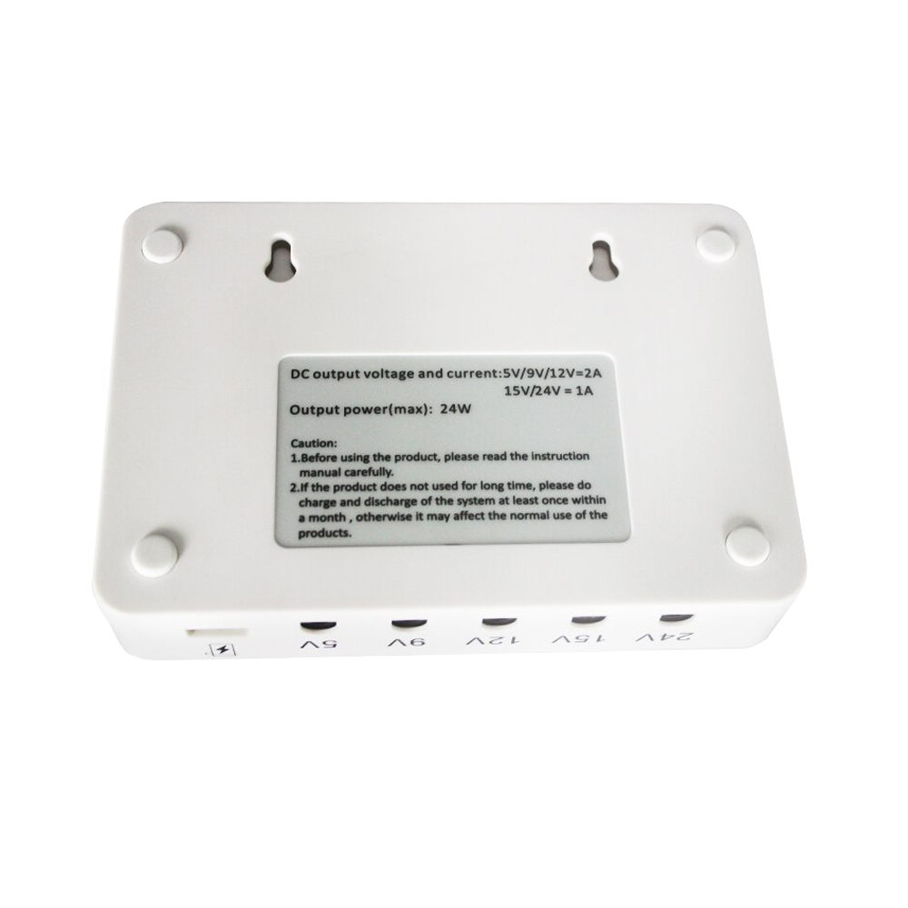 Batteria ricaricabile - Ingresso 12.7 VDC - Uscite 5/9/12/19/24 V - Composizione della batteria Li-Ion - Connettore telecamera