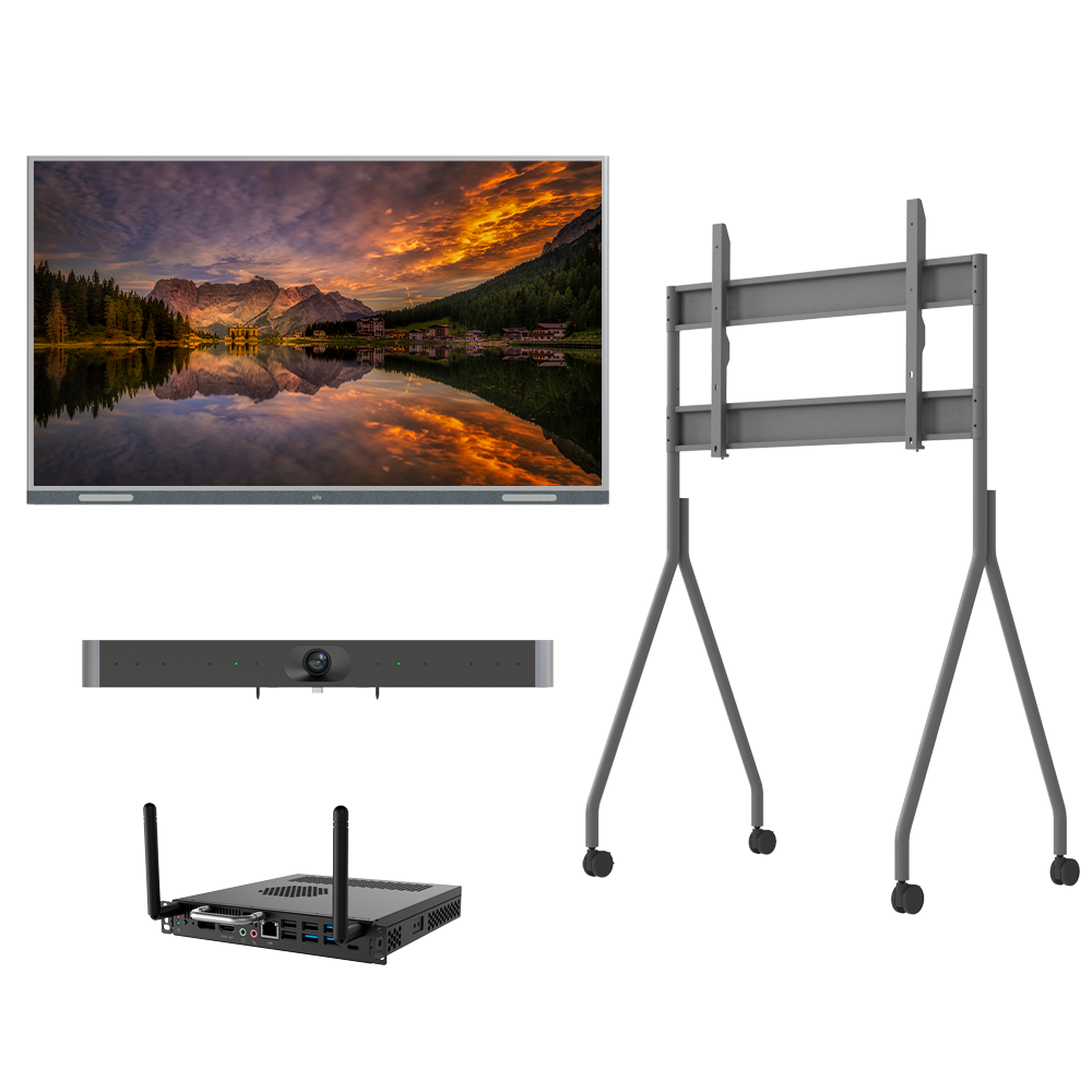 Uniview - Display a LED Interattivo 75" - Telecamera 4K@30fps - Supporto da pavimento con rotelle - OPS i7-9700