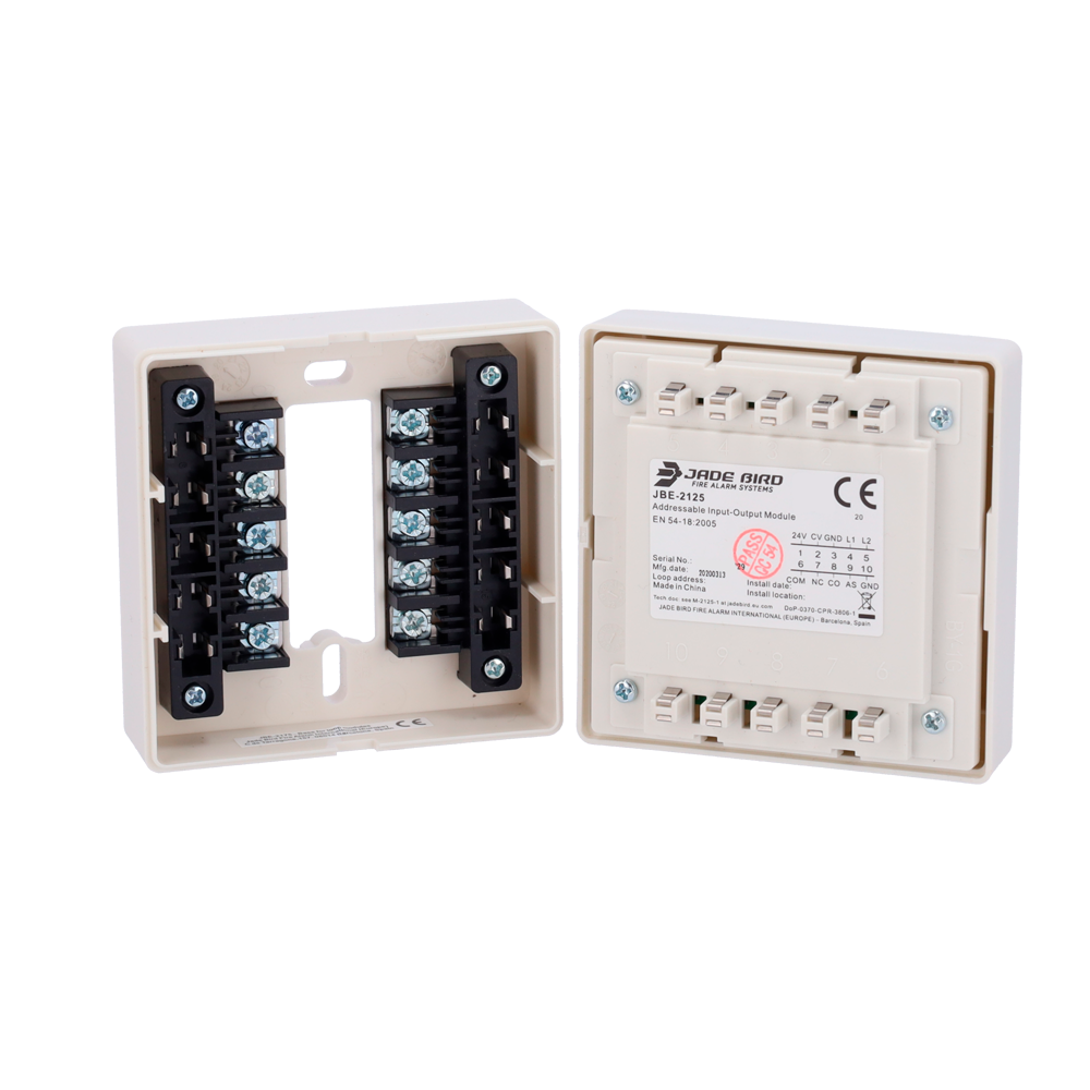 Módulo analógico Jade Bird - 1 Salida con entrada de confirmación - Alimentado por lazo - Cable conductor hasta 2,5mm2 - REOL de 10 kΩ (suministrado) - Certificado EN 54-18