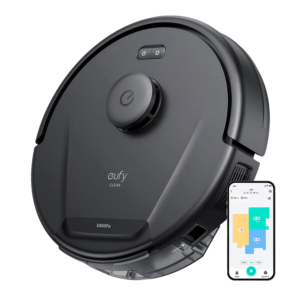 Robot aspirador y trapeador Eufy by Anker - Potencia máxima de 5000 Pa - Capacidad depósito Polvo 350 ml y agua 280 ml - Tecnología BoostIQ™️ / Navegación láser iPath - Mapas Varios Pisos - Compatible con Amazon Alexa y asistente Google