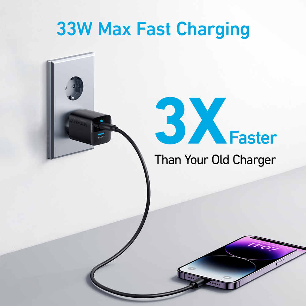 Anker - Caricabatterie USB - Potenza 33W - Ricarica veloce - Uscite USB-C, USB-A - Colore bianco