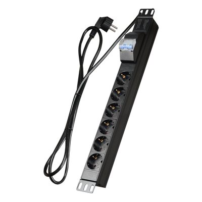 Multiple socket outlet - Designed for standard 19" racks - 6 outputs up to 250VAC / 16A max. - 1U size for ease of installation - Automatic safety switch - Black color