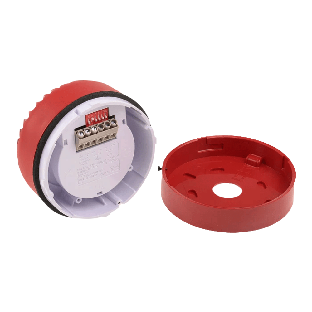 Roshni LP - Sirena de incendio con cable para uso interior y exterior - Potencia sonora 102 dB a 1 m - 32 tonos de alarma - Base alta para fácil instalación - Alimentación 24 VDC