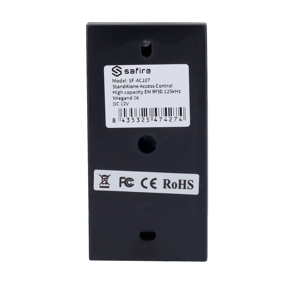 Independent access control - Access via MF card - Relay and button output - Wiegand 26 - Time control - Suitable for indoors