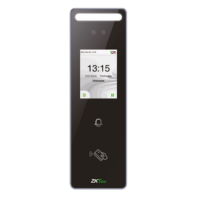 Control de acceso y presencia IP65 - Facial, tarjeta MF y PIN - 3.000 tarjetas | 200.000 registros - 2.4" TFT táctil | TCP/IP, WiFi, RS485 y Wiegand - Soft. Accesos: ZKBioAccess | ZKBioCV - Soft. Presencia: ZKBioTime8