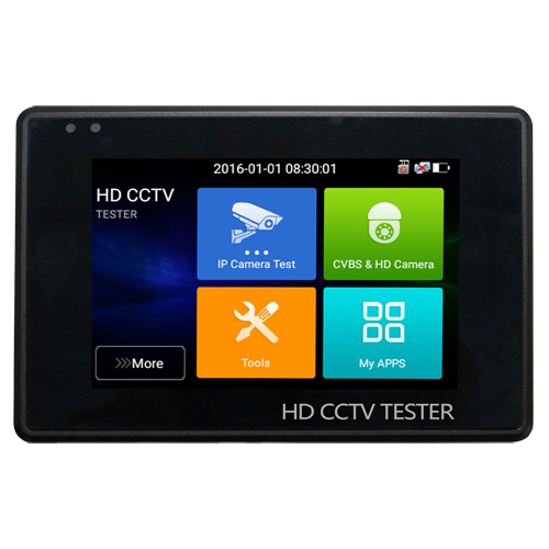 Multifunctional wrist CCTV tester - Supports HDTVI, HDCVI, AHD, CVBS and IP cameras - Tester resolution up to 4K - 4" color LCD screen - Built-in 2400mA battery - Simple operation