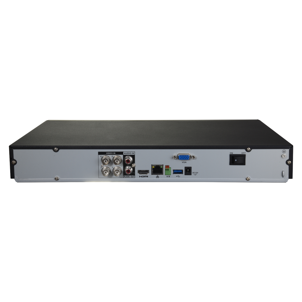 Grabador Universal HDCVI/CVBS/IP - Vídeo 4 CH / 4+2 IP / Audio 1 CH - 4K (12FPS) O 4 Mpx/1080P (25FPS) - Funciones inteligentes - Salida HDMI y VGA 4K - Permite 2 discos duros