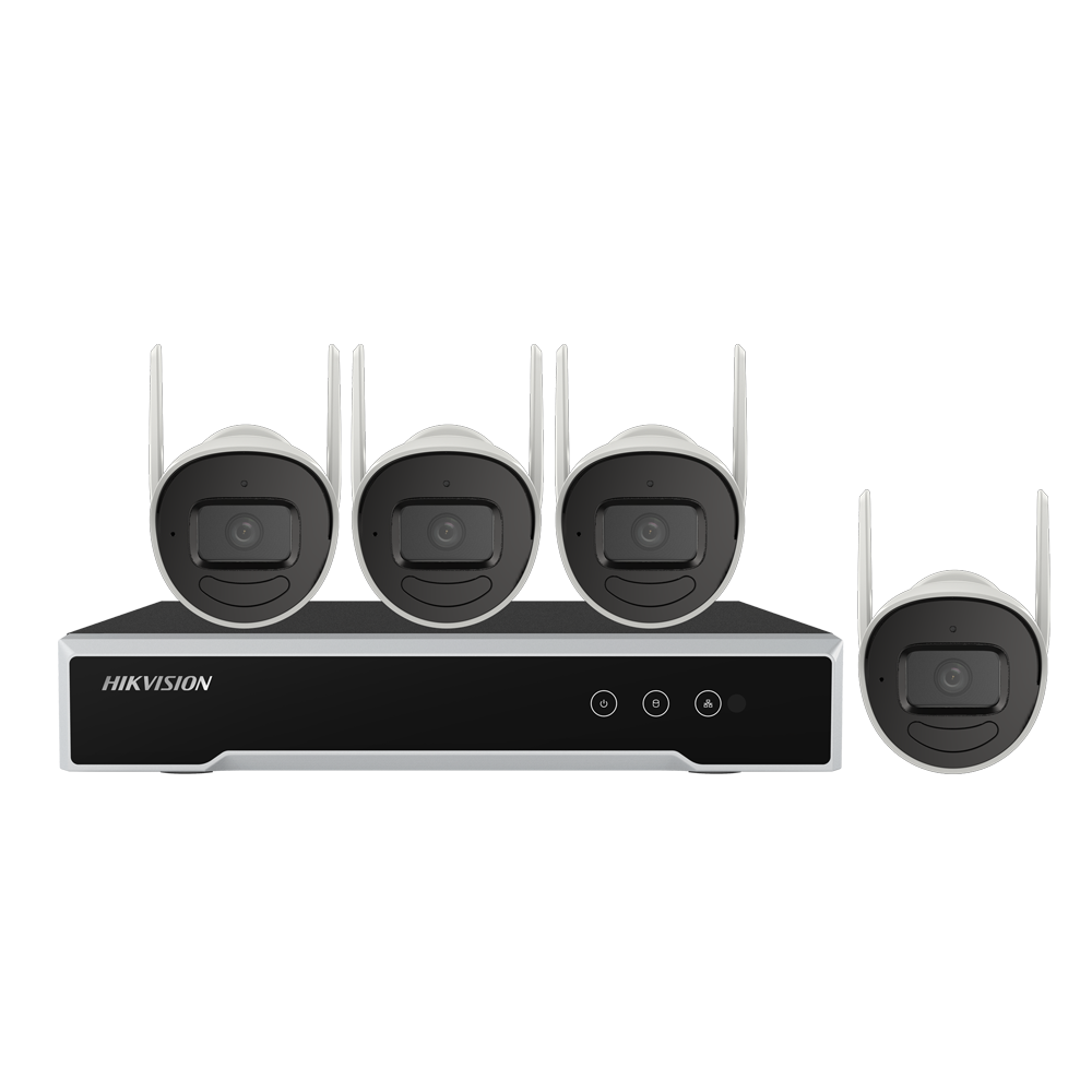 Kit TVCC WiFi Hikvision gamma VALUE - NVR 4 canali - 4 telecamere 2 Mpx preregistrate WiFi - 2.8 mm | IR 30 m | Per uso esterno IP66 - NVR 4 CH  fino a 4 MPx - Spazio per 1 HD (HD 1 TB incluso)