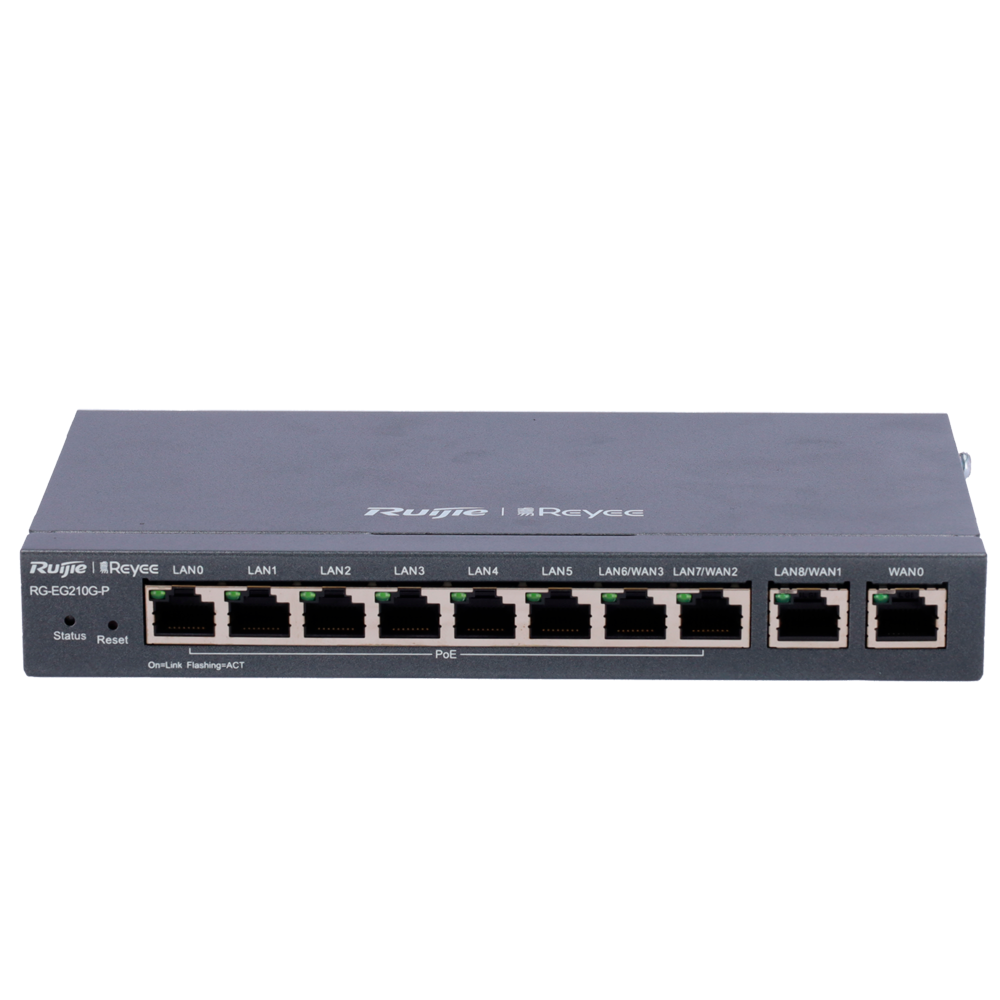 Reyee Router PoE Controller Cloud - 8 Porte PoE+ RJ45 GE + 2 Porte RJ45 GE - 10 Porte RJ45 10/100 /1000 Mbps - Supporta fino a 4 WAN per il failover o il bilanciamento - Fino a 600 Mbps di larghezza di banda - Server VPN IPSec, L2TP, PPTP, OpenVPN