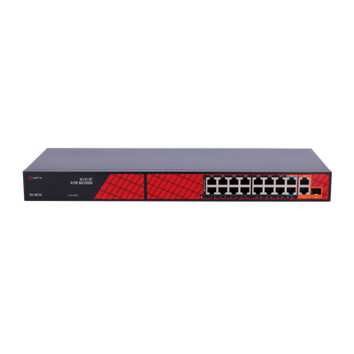 Safire Switch Hi-PoE - 16 Puertos PoE + 2 Uplink RJ45 + 2 Uplink SFP - Hibrido 15x10/100Mbps + 4x10/100/1000Mbps - 14 Puertos PoE+ 30W + 2 Puertos Hi-PoE 60W - PoE Watchdog / PoE Extendido - Hasta 300W Potencia PoE total