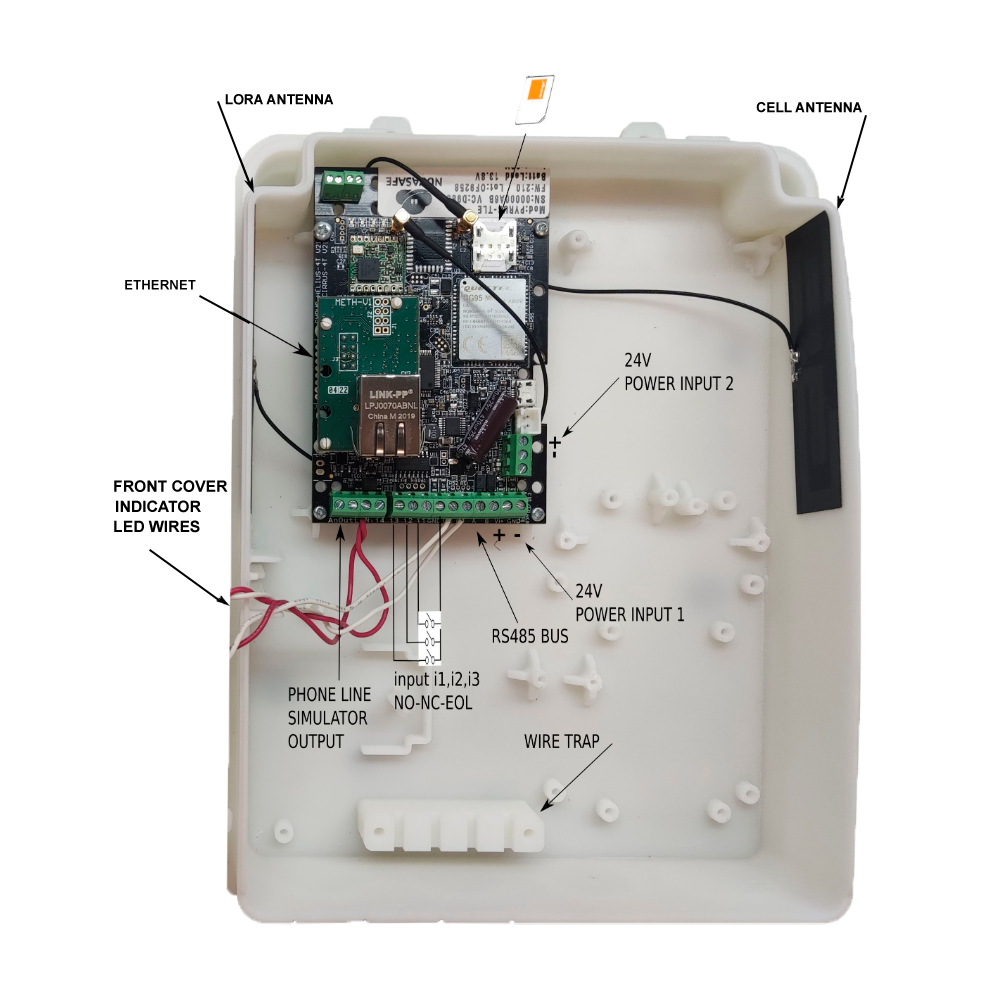 Reporte a centrales receptoras de alarma - 4g/ ETHERNET / LORA / LORAWAN / LORA - Bidireccional asistida - EN54-21, Permite montaje interno/externo a PCI - 3 canales de entrada NO, NC, RFL + doblados - Modulo de ampliacion imput/output incluido