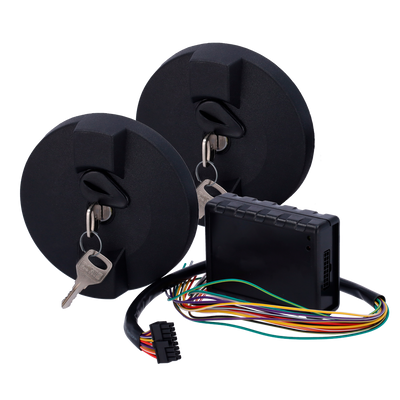 Kit tapón de seguridad para camiones - Detecta y notifica el intento de robo de combustible  - Sistema para integrar con Ajax - Integración con AJ-DOORPROTECT y AJ-TRANSMITTER - Incluye dos tapones (Ø 8 cm)  - y módulo de comunicación