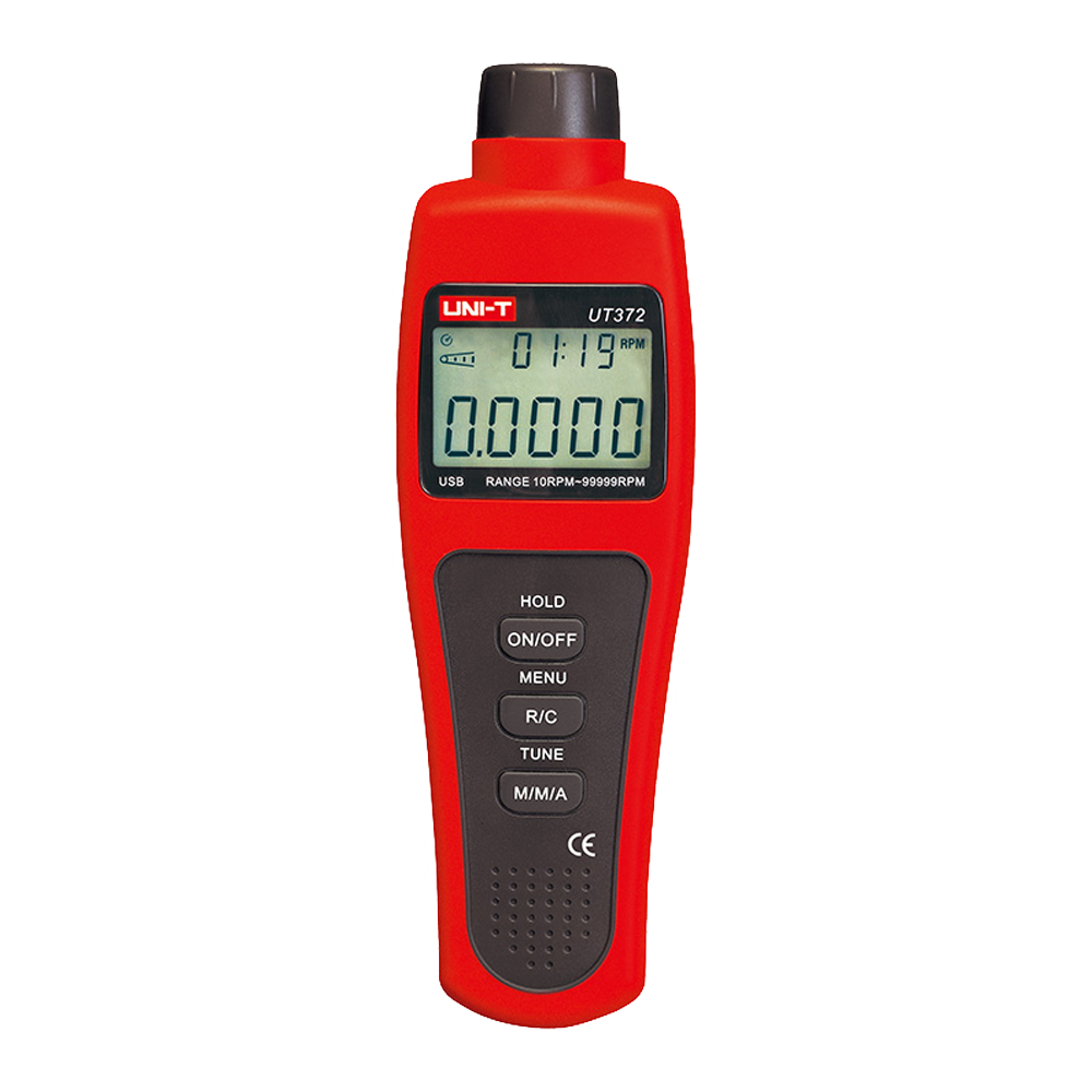 Portable digital tachometer - Up to 99999 RPM - 100,000 count backlit LCD display - PC connection via USB - Maximum, minimum and average values - Automatic shut-off