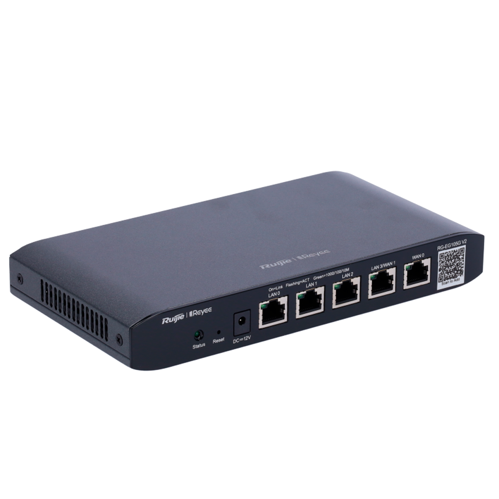 Enrutador Reyee Cloud Controller - 5 Puertos RJ45 10/100 /1000 Mbps - Admite hasta 2 WAN para conmutación por error o equilibrio - Ancho de banda de hasta 600 Mbps - Servidor VPN IPSec, L2TP, PPTP, OpenVPN - Banda de control de ancho de banda inteligente