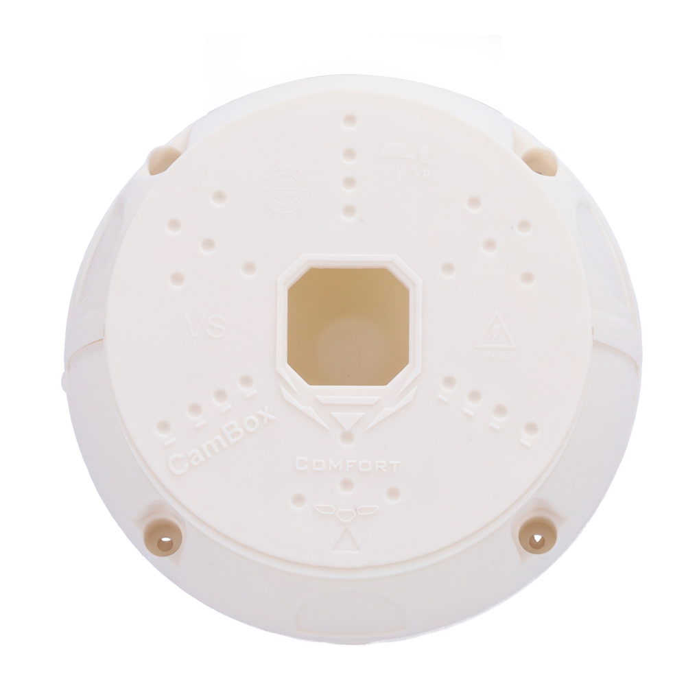 Scatola di giunzione per telecamere bullet e dome - Per esterni - Installazione a tetto o parete - In plastica | Color bianco - Coperchio interno per il passaggio dei cavi