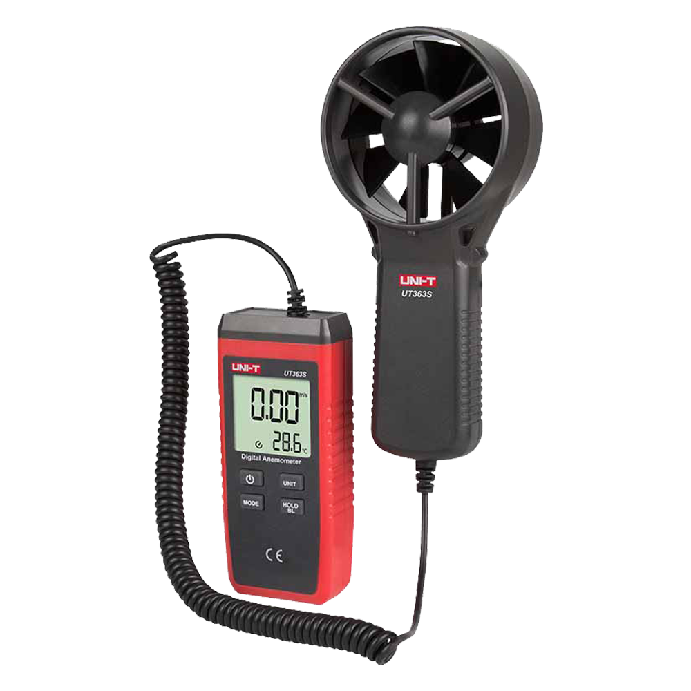Anemómetro tipo split - Sensor de velocidad del viento de alta precisión - Sensor de temperatura - Apagado automático - Valores máximos, mínimos y medios - Pantalla LCD retroiluminada