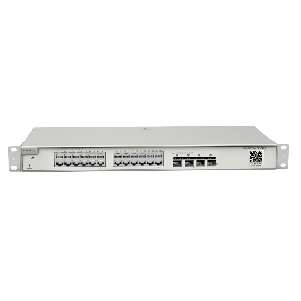 Reyee Switch Cloud Layer 2+ - 24 puertos Gigabit RJ45 - 4 puertos SFP+ 10 Gbps - LAG estático/DHCP Snooping/IGMP Snooping/Duplicación de puertos - VLAN/Aislamiento de puertos/STP/RSTP/ACL/QoS - Servidor DHCP/Rutas estáticas