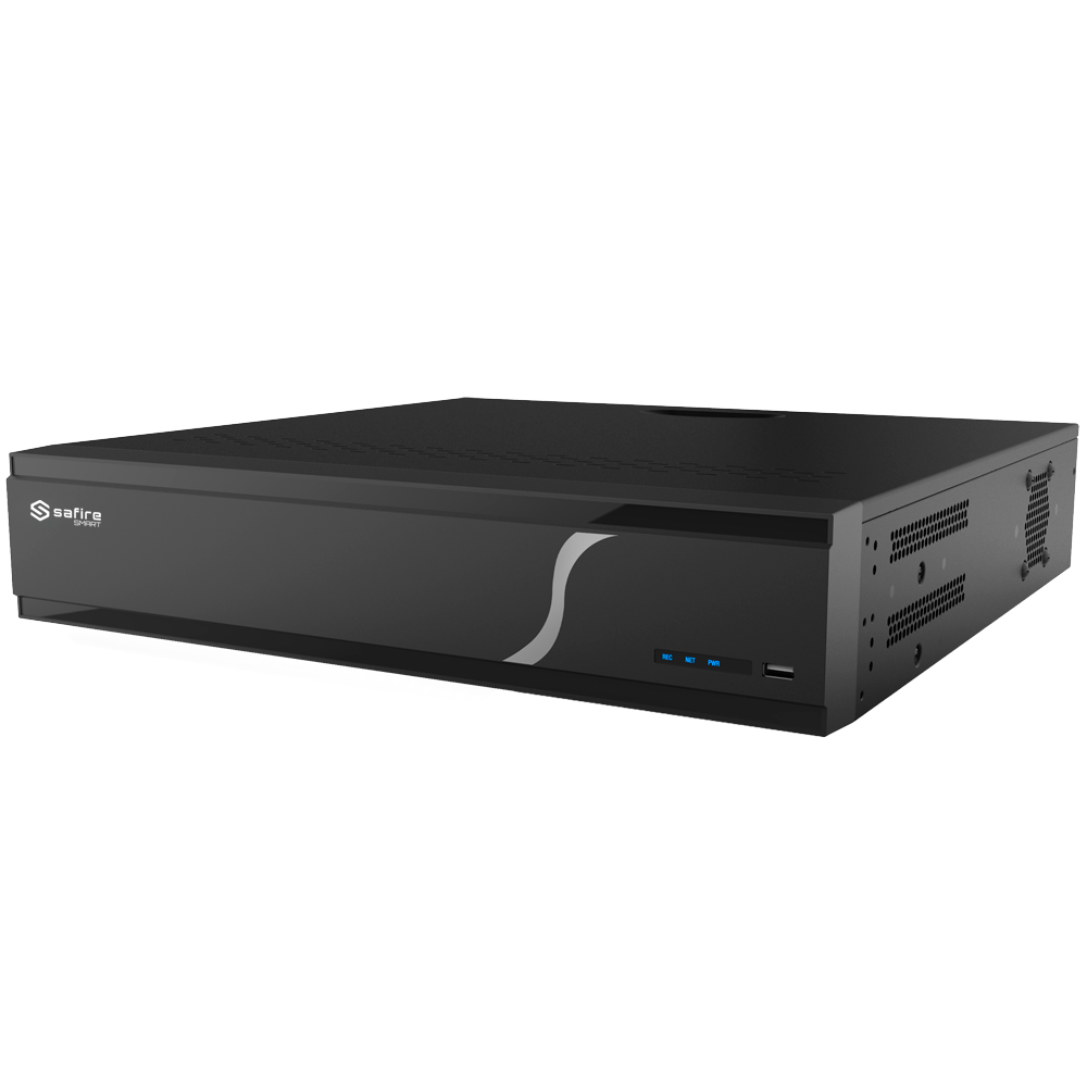 Safire Smart - Videoregistratore NVR per telecamere IP gamma A1 - 64CH video / Compressione H.265+ - Risoluzione fino a 12Mpx / Larghezza di banda 320Mbps - Uscita HDMI 4K e VGA / 8HDDs - Metadati video / Supporta RAID