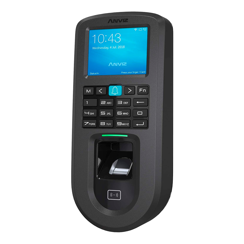 Lector biométrico autónomo ANVIZ - huella, RFID y teclado - 3000 registros / 100000 registros - TCP/IP, WiFi, RS485, miniUSB, Wiegand 26 - Controlador integrado / PoE - Software Anviz CrossChex