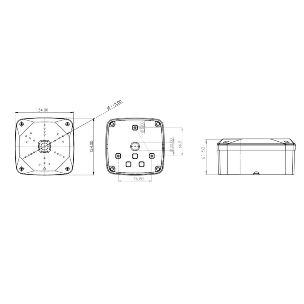 Scatola di giunzione per telecamere dome - Per telecamere dome - Adatta per uso esterno - Installazione a tetto o parete - Fabbricato in plastica - Colore bianco