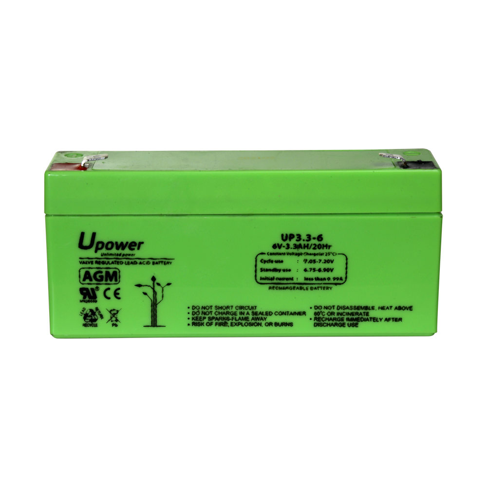 Upower - Batteria ricaricabile - Tecnologia piombo-acido AGM - Voltaggio 6 V - Capacità 3.2 Ah - 66 x 134x x 34/ 670g - Per backup o uso diretto